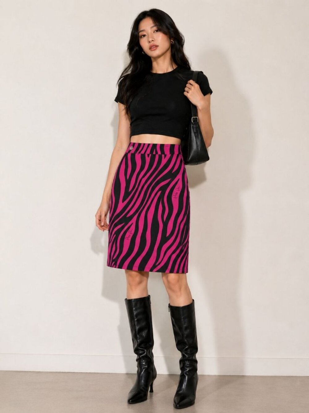 PHILIPP PLEIN Zebra Print W/ Signature Graphic Logo Skirt Black Pink Size M NWT